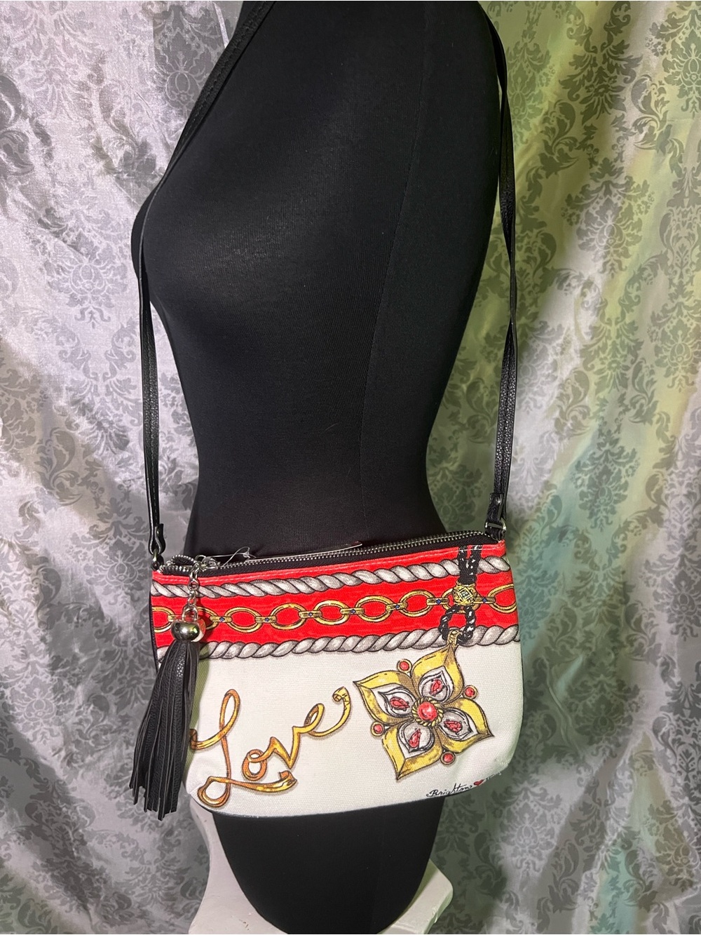 Brighton Red, White and Black Glitter & Go Crossbody Bag with Tassel
